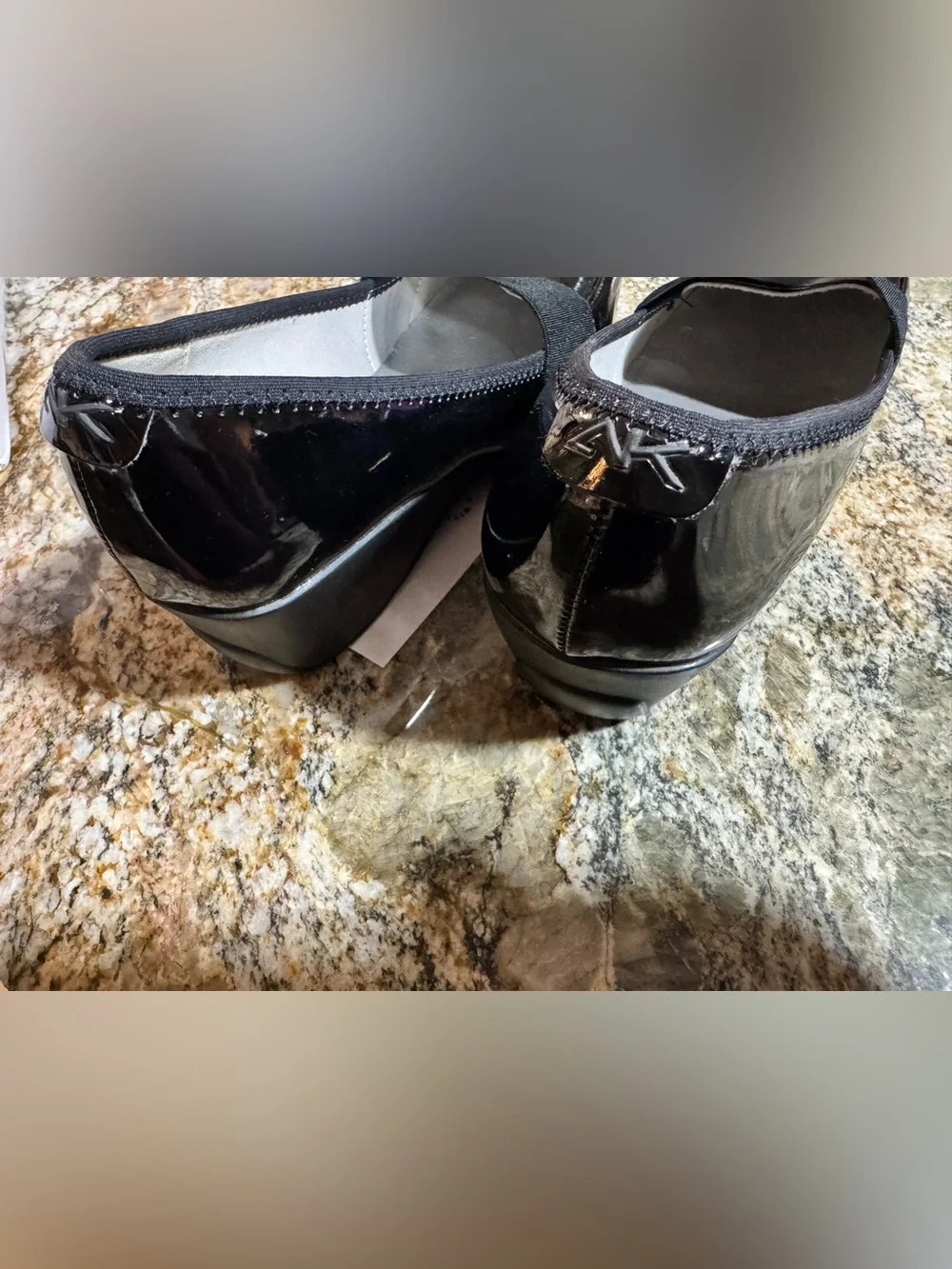 EUC Anne Klein Sport Black Patent Wedge Loafers with Elastic Strap